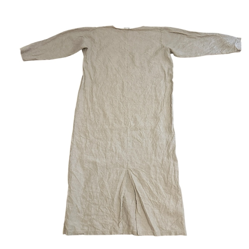 What’s Up Minimal Long Sleeve linen Maxi Dress in Light Beige - Picture 5 of 7